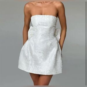 White Mini Satin Embroidered Dress